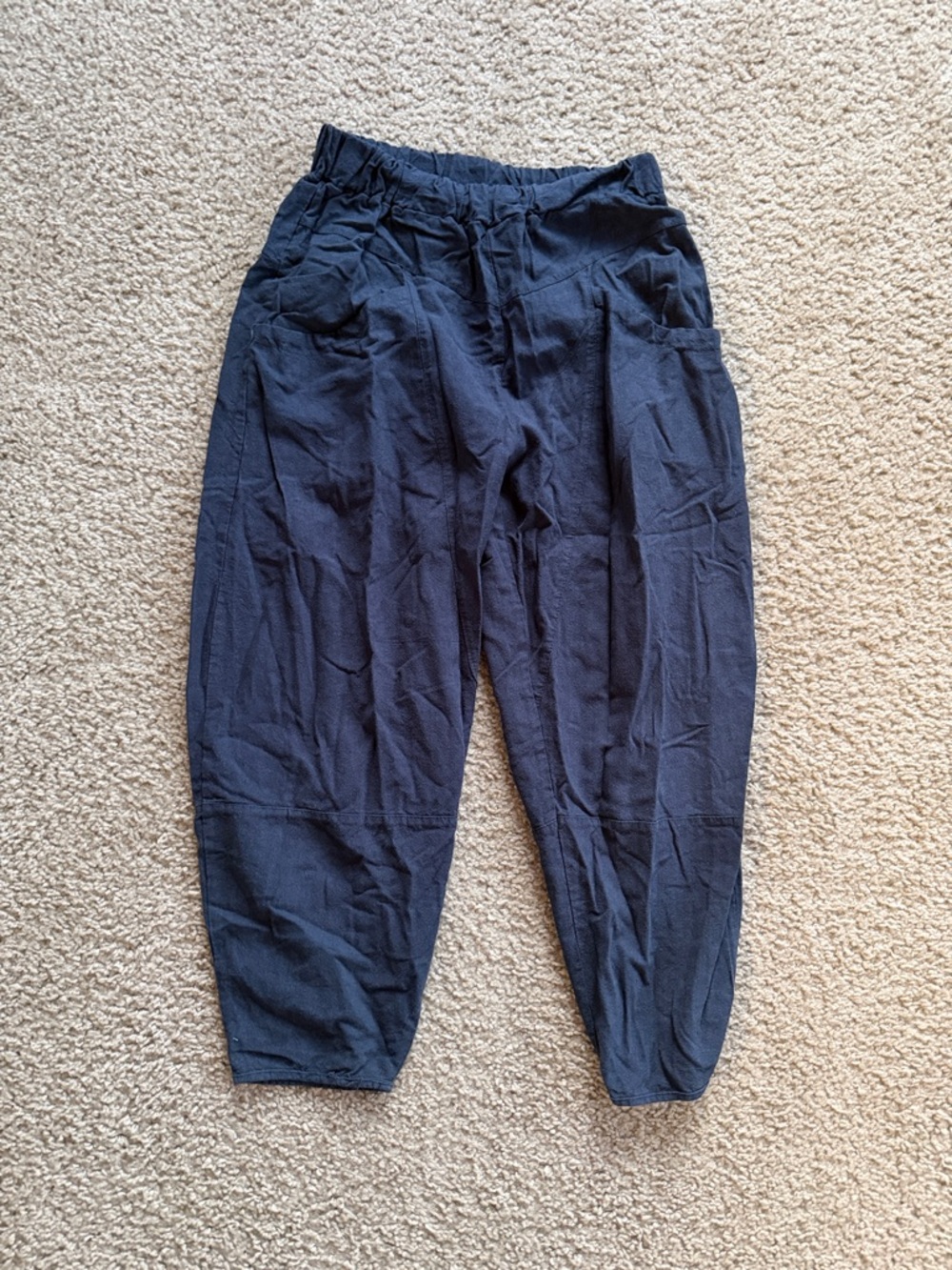Women’s Navy Elastic-Waist Barrel Jogger Pants